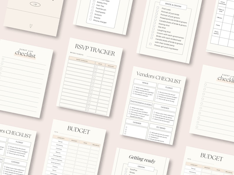 Wedding Checklist Printable Digital Wedding planner 2025 Coordinator Wedding day list Wedding to do list Wedding Binder wedding planning