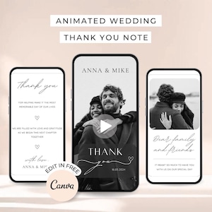 Hochzeit Danke Video Vorlage. Gast Danke. Digitales Hochzeits-Dankesschön. Digitale Hochzeit Dankeschön modern evite