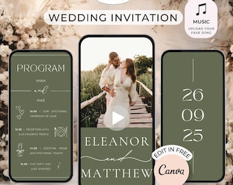 Faire-part vidéo de mariage moderne, réservez une date (modèle canva)