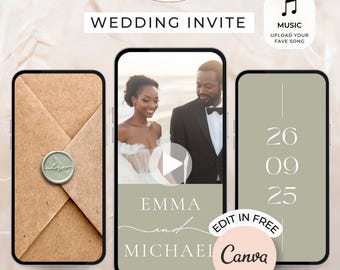 Animated Wedding Invitation Video, Sage Green (Digital Download)