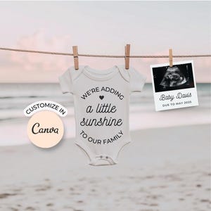 Strand Schwangerschaft Anzeige Digital Sommer Babymitteilung Meer Neutral Minimalist Baby offenbaren Fotovorlage Bearbeitbar in Canva