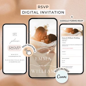 Digitale Hochzeitseinladung mit Antwortlink Save the Date digital Hochzeitswebsite Hochzeitseinladung digital Klare Hochzeitseinladungsvorlage