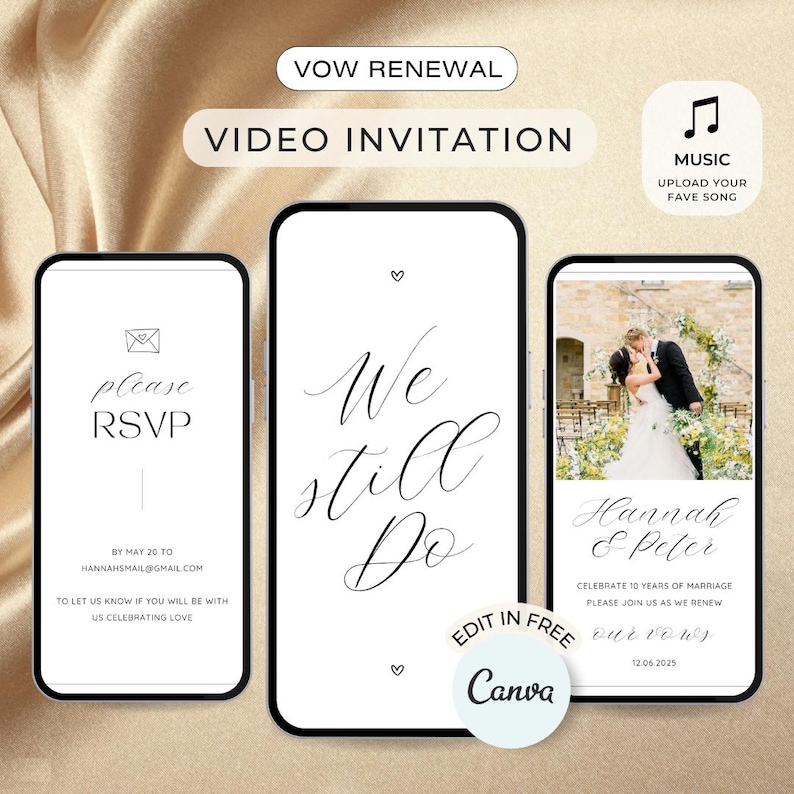 Digital Wedding invitation Vow Renewal Wedding invite Video Still the One 10th Wedding Anniversary Invitation Hochzeitseinladung digital