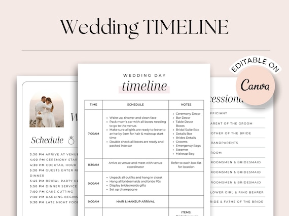 Detailed Wedding Timeline template. Wedding Organizer printable binder. Wedding coordinator checklist