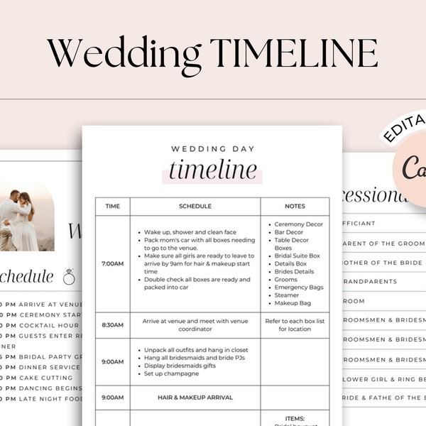 Detailed Wedding Timeline template. Wedding Organizer printable binder. Wedding coordinator checklist