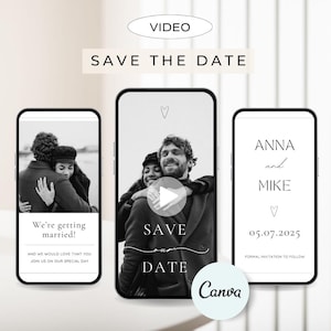 Video Save the Date, moderne Hochzeitsvideoeinladungsvorlage mit Foto, Hochzeitsevite, animierte Hochzeitseinladung Bearbeitbar in Canva