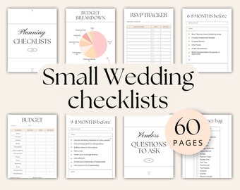 Simple Wedding checklist. Wedding on a budget Planner. Small wedding elopement