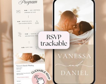 Digital Wedding Invitation with RSVP Tracker (Editable Canva Template)