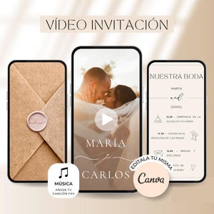Convites para boda digital em espanhol com sobre Vídeo Invitación de Boda Modelo de convite de casamento espanhol Canva Save the date boda