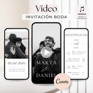Invitaciones de Boda en video voor WhatsApp. Plantilla editable in Canva Video Invitación Boda in español Invitación digital boda
