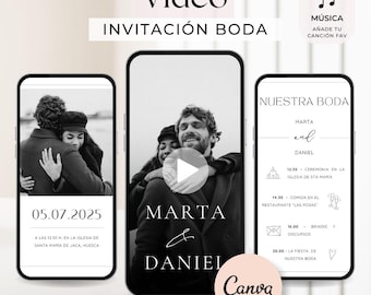 Invitaciones de Boda en Vídeo para enviar por Whatsapp. Plantilla editable en Canva Vídeo Invitación Boda en español Invitación digital boda