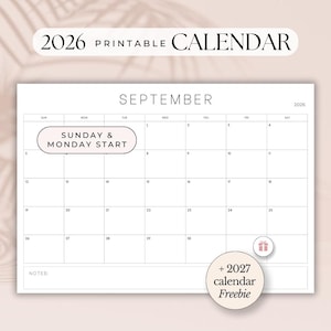 2026 Calendar Printable blank minimal Wall calendar Printable Planner Yearly wall calendar Full year calendar Mon & Sun start A4 size