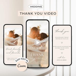 Sjabloon bruiloft bedankvideo Gast bedankt Elektronische bruiloft bedankkaartsjabloon Digitale bedankbriefje bruiloft Trouwkaart