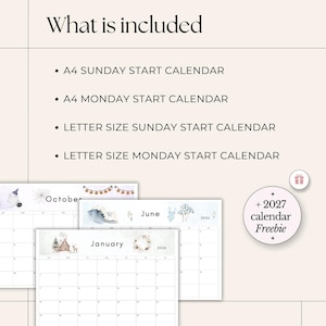 2026 Calendar printable PDF 2026 Monthly Calendar Monthly Planner Landscape Sunday & Monday Start A4 and Letter Size Wall Calendar printable