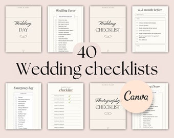 Wedding Checklist Template Printable & Editable in Canva. Wedding To Do list planning template