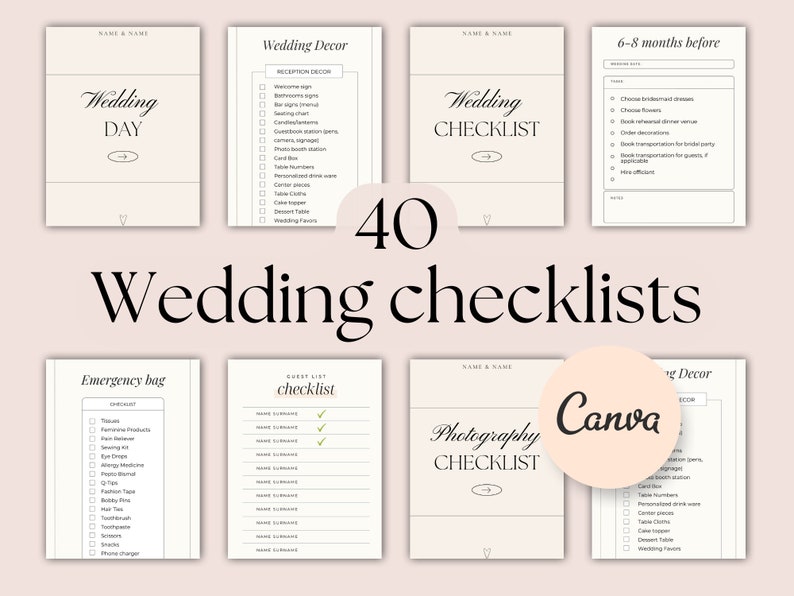 Wedding Checklist Printable Digital Wedding planner 2025 Coordinator Wedding day list Wedding to do list Wedding Binder wedding planning