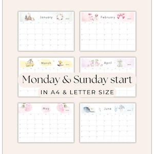 2026 Calendar printable PDF 2026 Monthly Calendar Monthly Planner Landscape Sunday & Monday Start A4 and Letter Size Wall Calendar printable