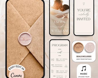 Sjabloon digitale huwelijksuitnodiging met opening envelop Video-huwelijksuitnodiging Digitale geanimeerde Save the Date-sjabloon: