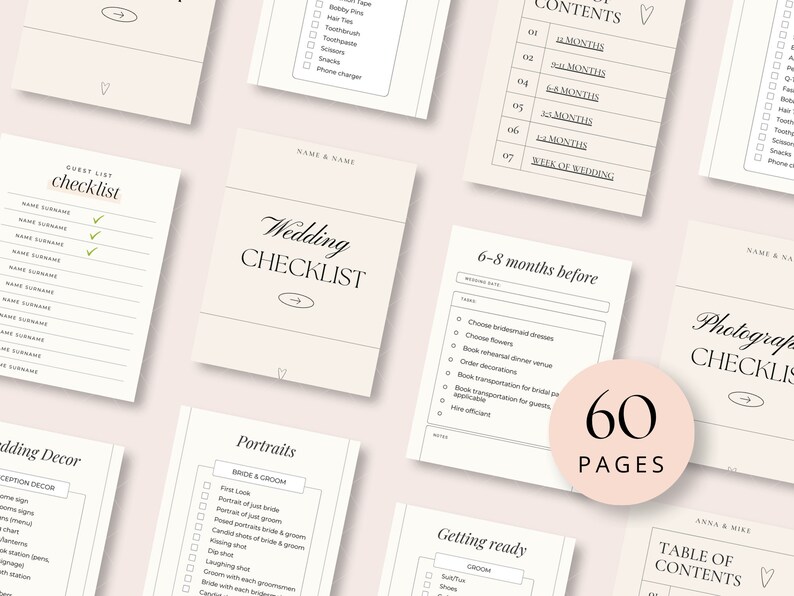Wedding Checklist Printable Digital Wedding planner 2025 Coordinator Wedding day list Wedding to do list Wedding Binder wedding planning