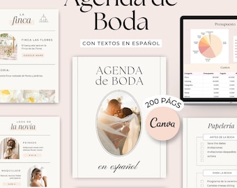 Planificador de Boda en español. Agenda de boda. Plantilla Canva boda
