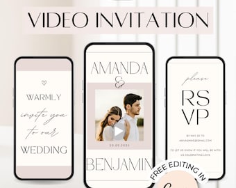 Digitale Hochzeitseinladungsvideovorlage, bearbeitbar in Canva