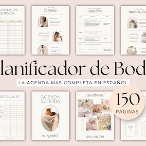 Agenda de boda en español. Planificador de boda. Organizador de boda editable en Canva e imprimible