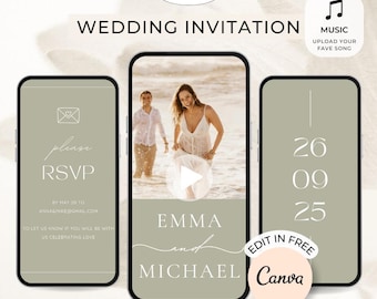 Sage Green Wedding Video Invitation Template (Digital Download)