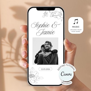 Digital Wedding Invitation Video Modern Wedding video Invite Hochzeitseinladung Digital Animated Wedding invitation with music Edit in Canva