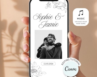 Modernes animiertes Hochzeitseinladungsvideo, bearbeitbar in Canva (Digitaler Download)