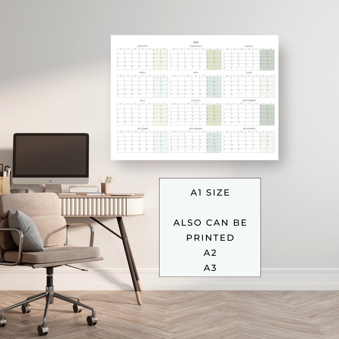 2026 Yearly Calendar Large Wall Calendar Printable Year Planner Giant ...