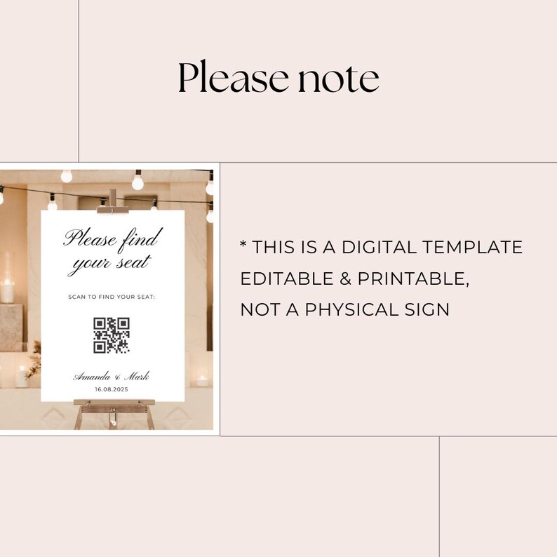 QR Code Wedding Seating Chart Template. Modern Digital Seating Chart ...