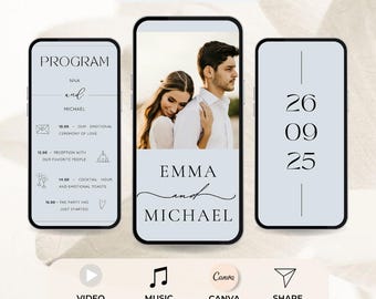Invitación de Boda azul en Vídeo (Editable en Canva gratis)