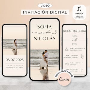 Invitaciones de boda digital Vídeo invitación Plantilla invitacion digital elegante Reserva la fecha boda en español Invitacion digital boda