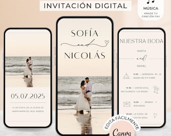 Invitaciones de boda digital Canva Vídeo. Invitaciones de boda originales. Invitacion boda Whatsapp. Save the date boda en español
