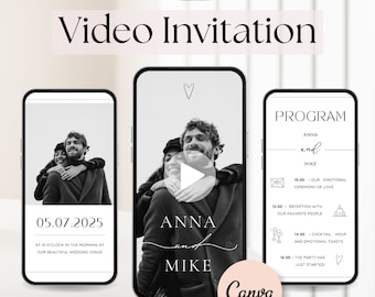 Wedding Video Invitation Video Save the Date Wedding Invite template with photo Digital Invitation editable in Canva
