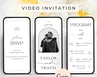 Animated Wedding Invitation Video Template, Customizable in Canva (Digital Download)