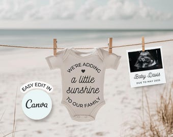 Beach Pregnancy Announcement | Summer Baby Reveal Photo Template (Editable in Canva)