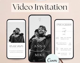 Animated Wedding Invitation Template, Modern Minimalist Design (Digital Download)