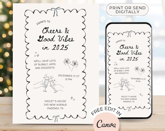 New Year's Eve Party Invite, Casual Cheers Design (Digital Download)