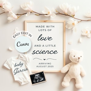 IVF Baby Announcement Digital Rainbow Baby Pregnancy announcement gender neutral Made with lots of love and little science Pregnancy reveal