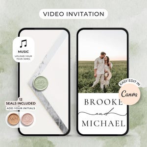 Convite de casamento digital em envelope, modelo de vídeo "Save the Date" (Reserve a Data), convite de casamento digital em vídeo com música e foto.