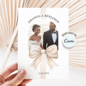 Kokette Hochzeitseinladung Vorlage. Ausdruckbare Hochzeitseinladung mit Schleife. Save the Date Vorlage. Save the date Karte Faire Teil mariage