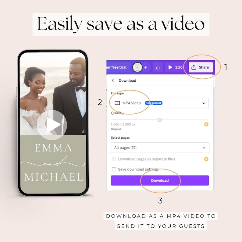 Digital Wedding Invitation with envelope opening Hochzeitseinladung digital Wedding invitation Video Save the Date Animated save the date