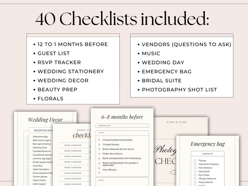 Wedding Checklist Printable Digital Wedding planner 2025 Coordinator Wedding day list Wedding to do list Wedding Binder wedding planning