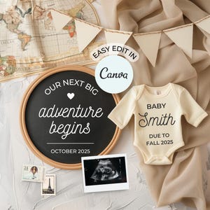 Pregnancy announcement Digital Baby announcement Neutral Baby reveal for social media Our next big adventure begins baby reveal announcement