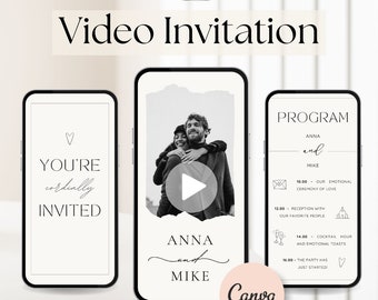 Animated Wedding Invitation Video Template, Photo Save the Date (Canva Editable)