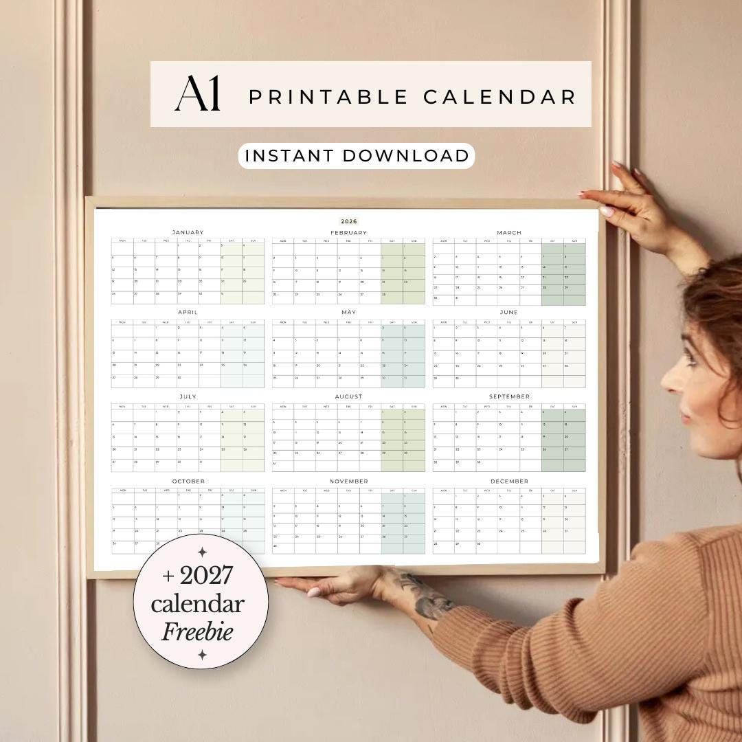 2026 Yearly Calendar Large Wall Calendar Printable Year Planner Giant ...