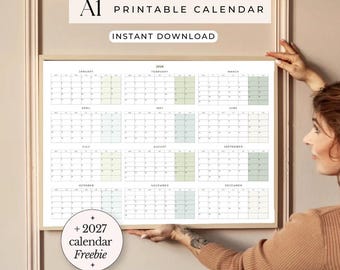 2026 Jahreskalender Großer Wandkalender Druckbarer Jahresplaner Riesen-Wandkalender Jahreskalender 2026 Wandkalender