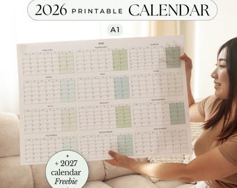 Großer Wandkalender 2026 Jahreskalender PDF Riesenwandkalender Jahreskalender Jahreswandkalender Jahr auf einen Blick Druckbarer Kalender