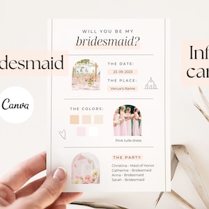 Carte Serez-vous ma demoiselle d'honneur, carte de demoiselle d'honneur, carte de détails de mariage, modèle de carte de proposition de demoiselle d'honneur